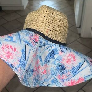 Lilly Pulitzer Straw Hat with Blue and Pink Floral Brim
